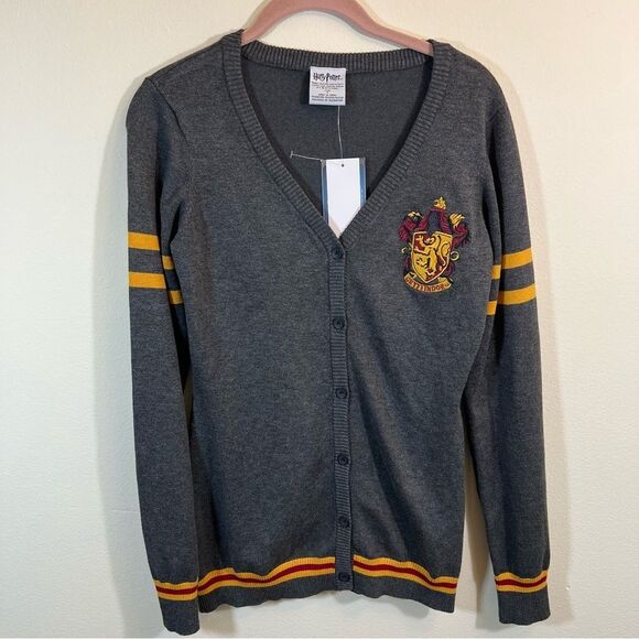 Harry Potter Women’s Gray Gryffindor Cardigan Sweater Medium NWT - Picture 1 of 10